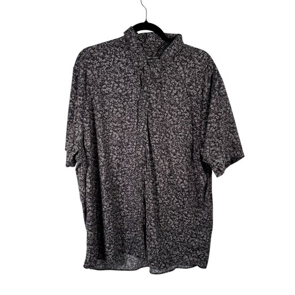 Abercrombie & Fitch Black Ditsy Floral Button Up Shirt Camp Performance Mens XXL - Picture 1 of 6